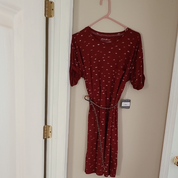 NWT: Eddie Bauer Red Patterned Midi Dress - Picture 3 of 6